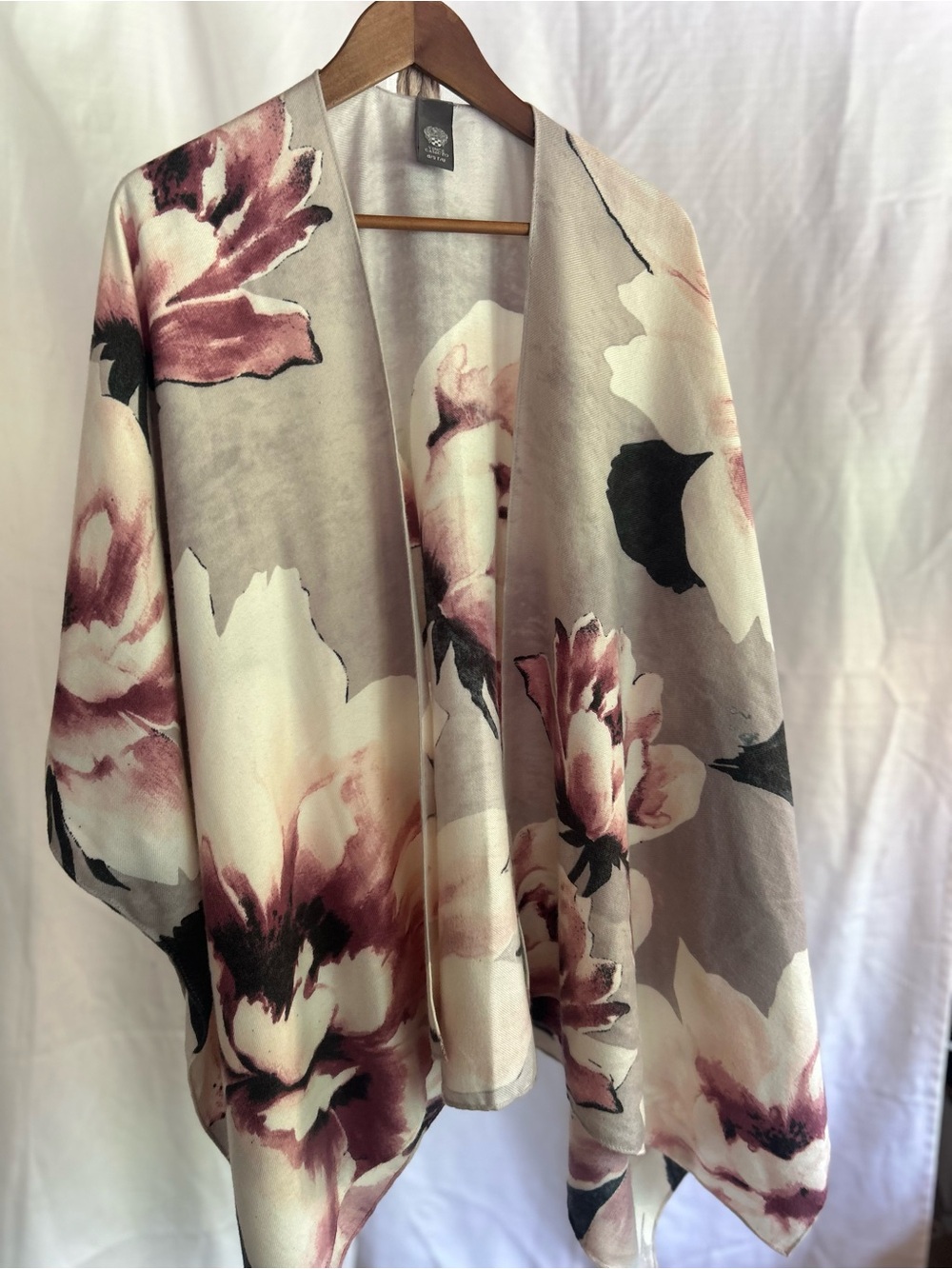 Vince Camuto Floral Open-Front Cardigan - Blush, Cream & Gray